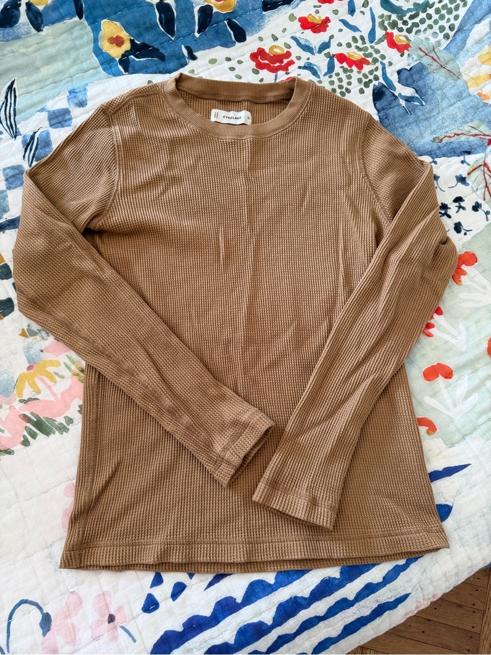 Everlane Waffle-Knit Long Sleeve Top in Camel mens xs